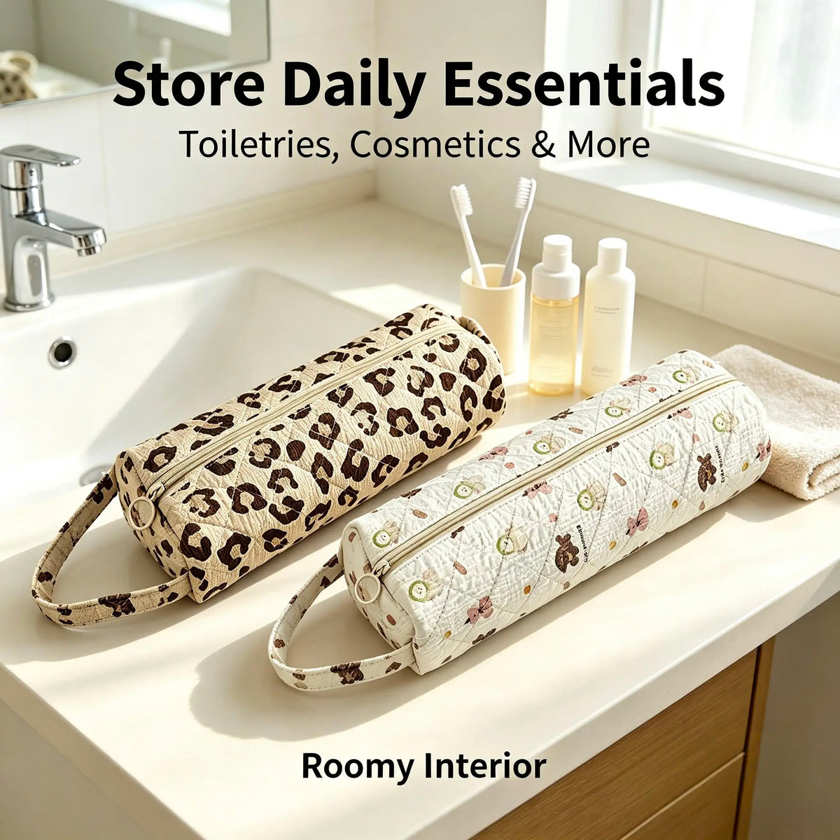 Quilted Multi‑Purpose Storage Bag, Portable Zipper Cosmetic Makeup Pouch with Handle 🧳 - image 1