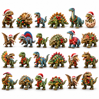 2026 Dinosaur Christmas 24-Day Countdown Calendar – 24 Unique Festive Dinosaur Miniatures, Fun Prehistoric Advent Collection & Christmas Gift for Dinosaur Lovers