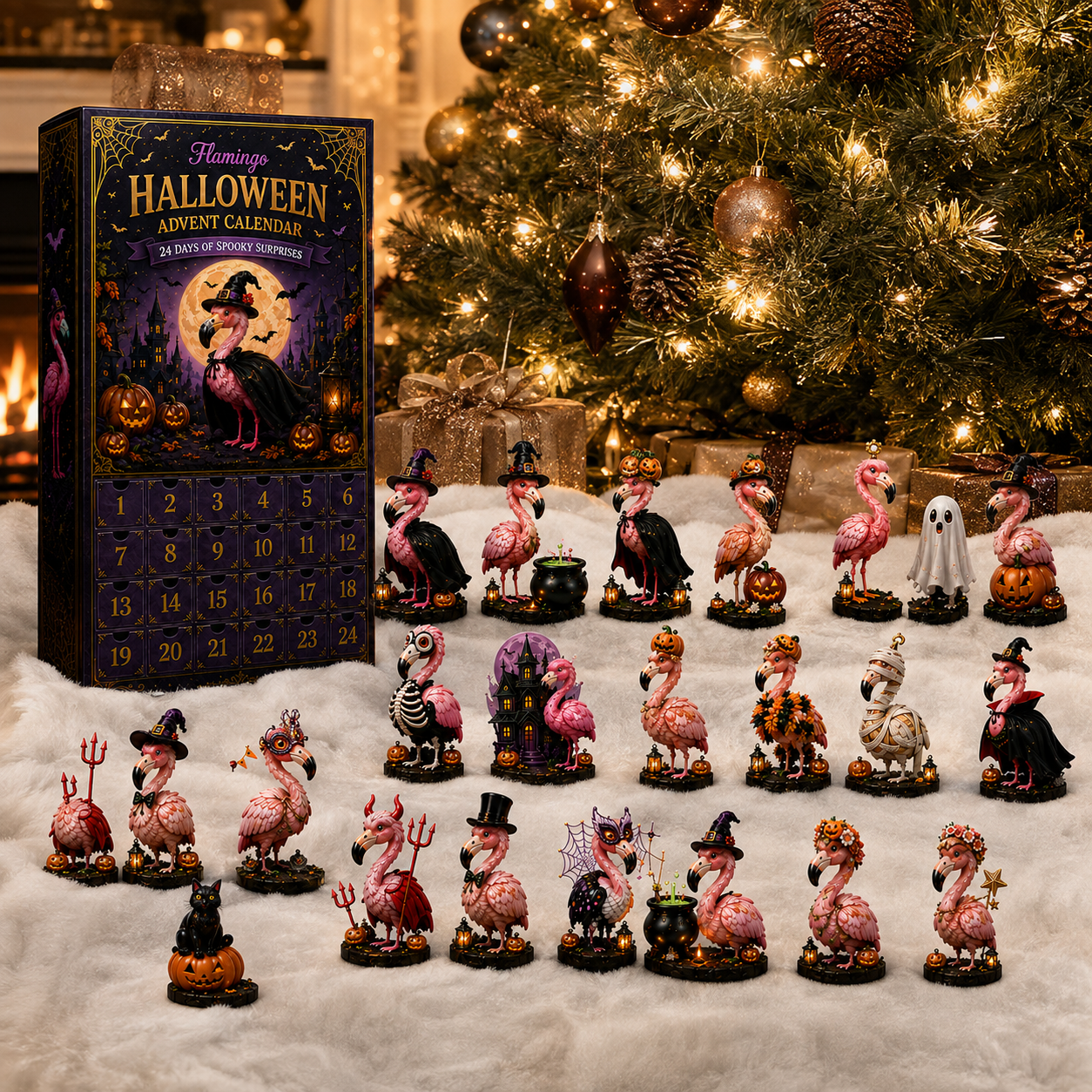 ✨24-Day Christmas Countdown Advent Calendar –Halloween Flamingo Ornament