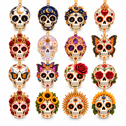 Día de Muertos Sugar Skull Ornament –  Colorful Day of the Dead Hanging Keepsake Collection, Festive Mexican-Inspired Gift for Family & Friends