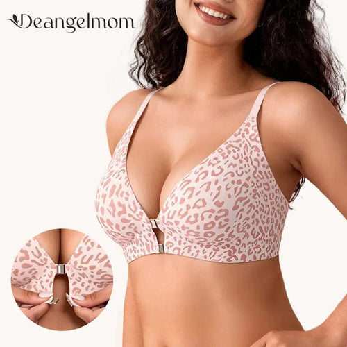 Women's Front Closure Elasticity Bralette, Easy On & Off, Light Support, Deep V-Neck Racerback 👙