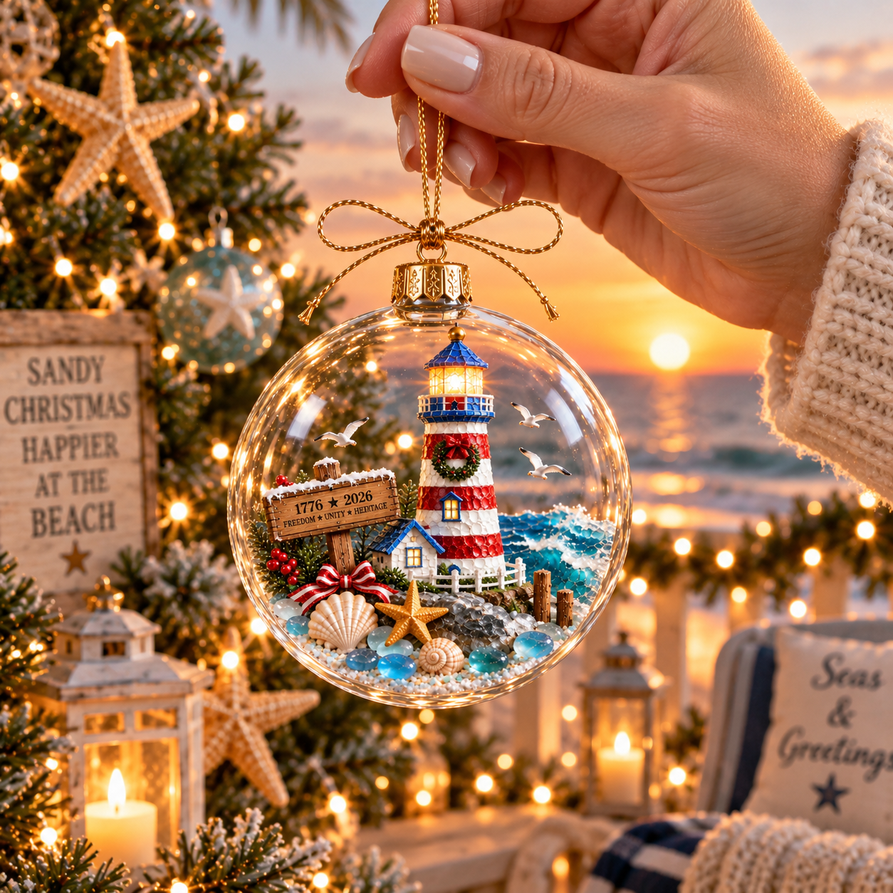 2026 250th Anniversary Ocean Christmas Series – Coastal Holiday Globe Ornament Collection with Santa, Snowman, Reindeer & Christmas Tree Keepsakes