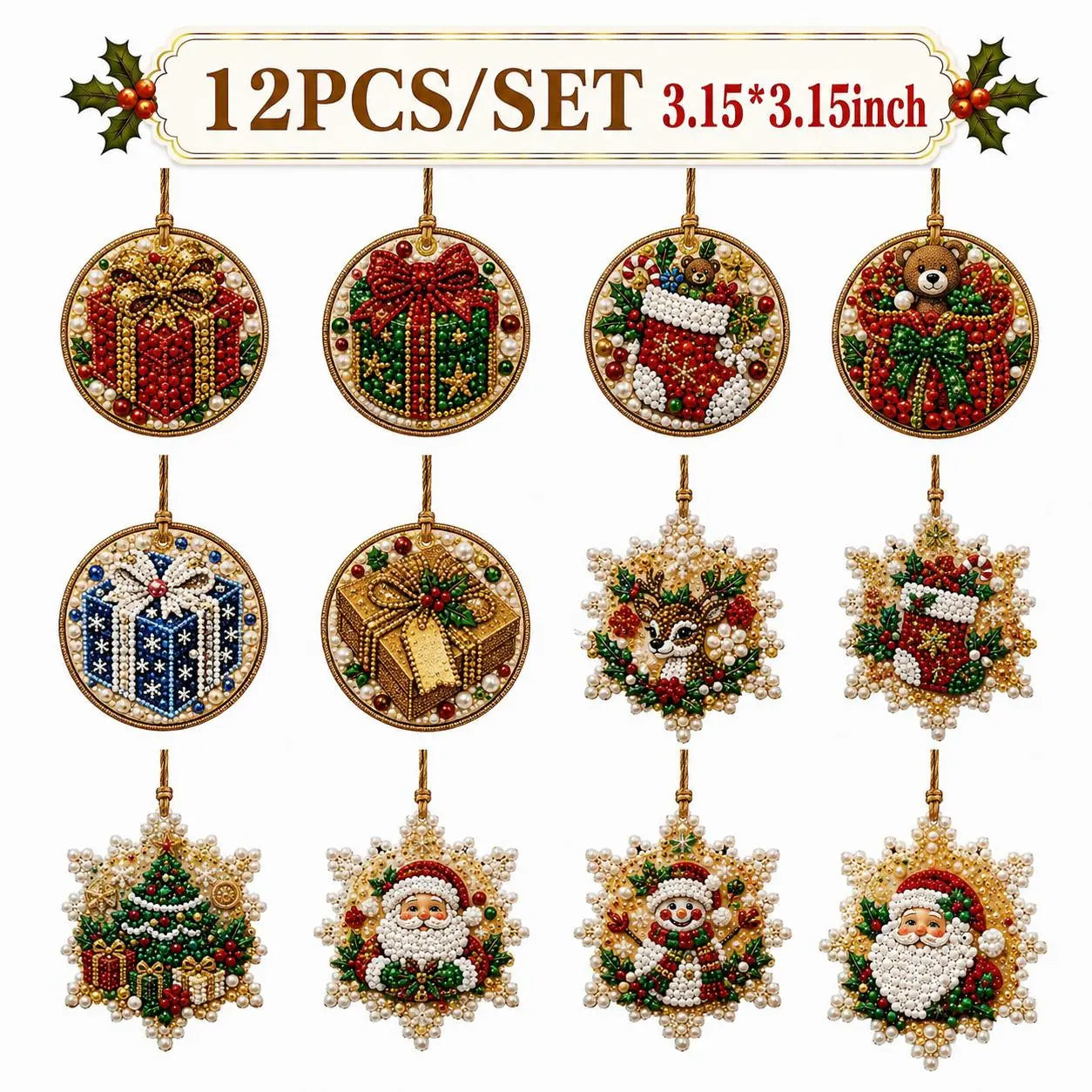6Pcs/12Pcs Christmas DIY Diamond Painting Ornaments Kit, Xmas Tree Hanging Pendant🎄 - image 18