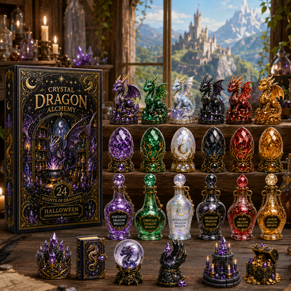 Crystal Dragon Alchemy Halloween Countdown Collection – 24 Nights of Dragons, Crystal Eggs & Magical Potion Miniatures for Fantasy Collectors