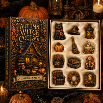 Autumn Witch Cottage Advent Calendar 2026 – 24 Cozy Witchy Miniatures, Black Cat Collectibles & Magical Fall Cottage Surprises, Acrylic Charms Blind Box