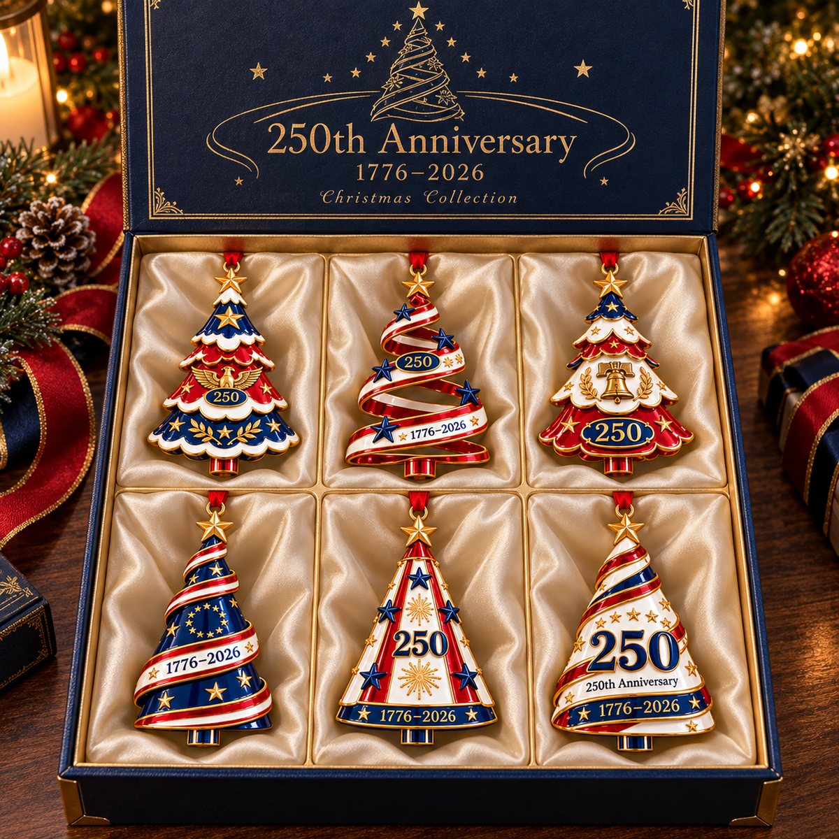 2026 Patriotic Christmas Tree Ornaments –  250th Anniversary Keepsake Collection, 1776–2026