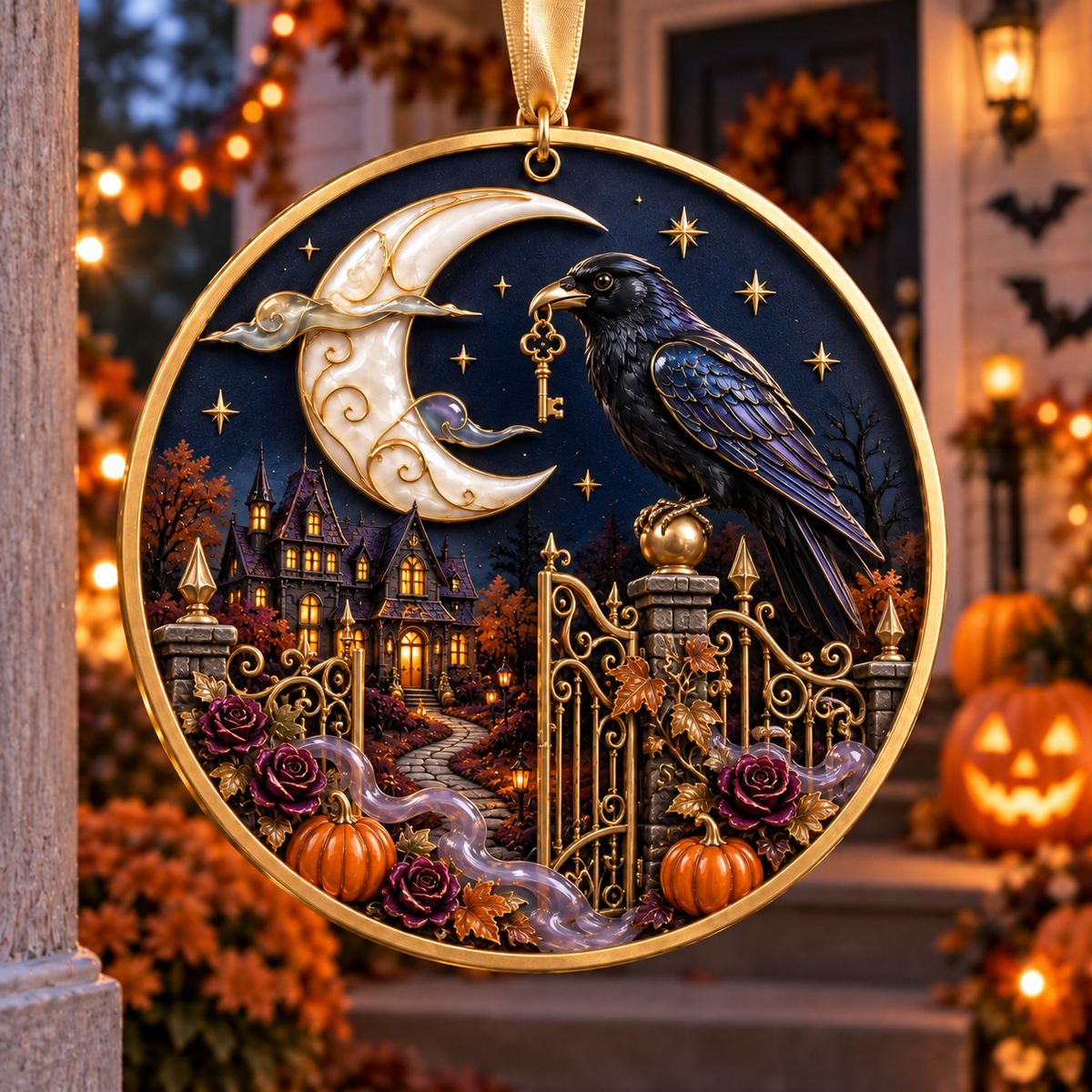 2026 Moonlit Halloween Village Hanging Ornaments – 9 Enchanting Designs with Witches, Ghosts & Pumpkin Magic
