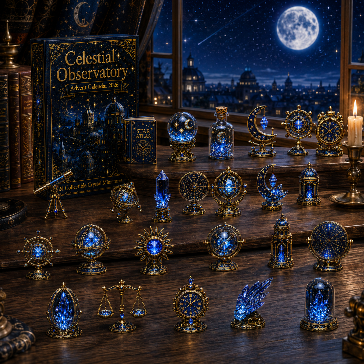 Celestial Observatory Advent Calendar 2026 – 24-Day Crystal Astronomy Miniature Collection | Moon, Stars & Cosmic Treasures