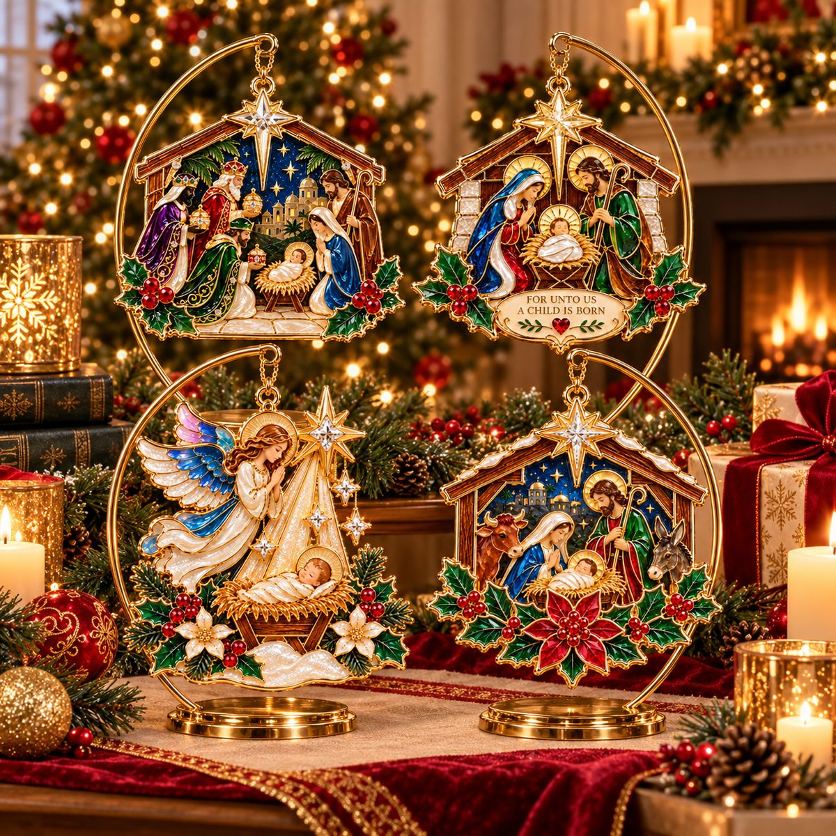 Christian Nativity Christmas Ornament Set – 4-Piece Holy Family, Three Wise Men & Angel Faith Keepsake Collection