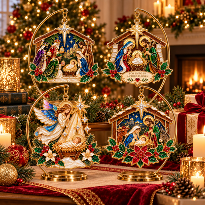 Christian Nativity Christmas Ornament Set – 4-Piece Holy Family, Three Wise Men & Angel Faith Keepsake Collection