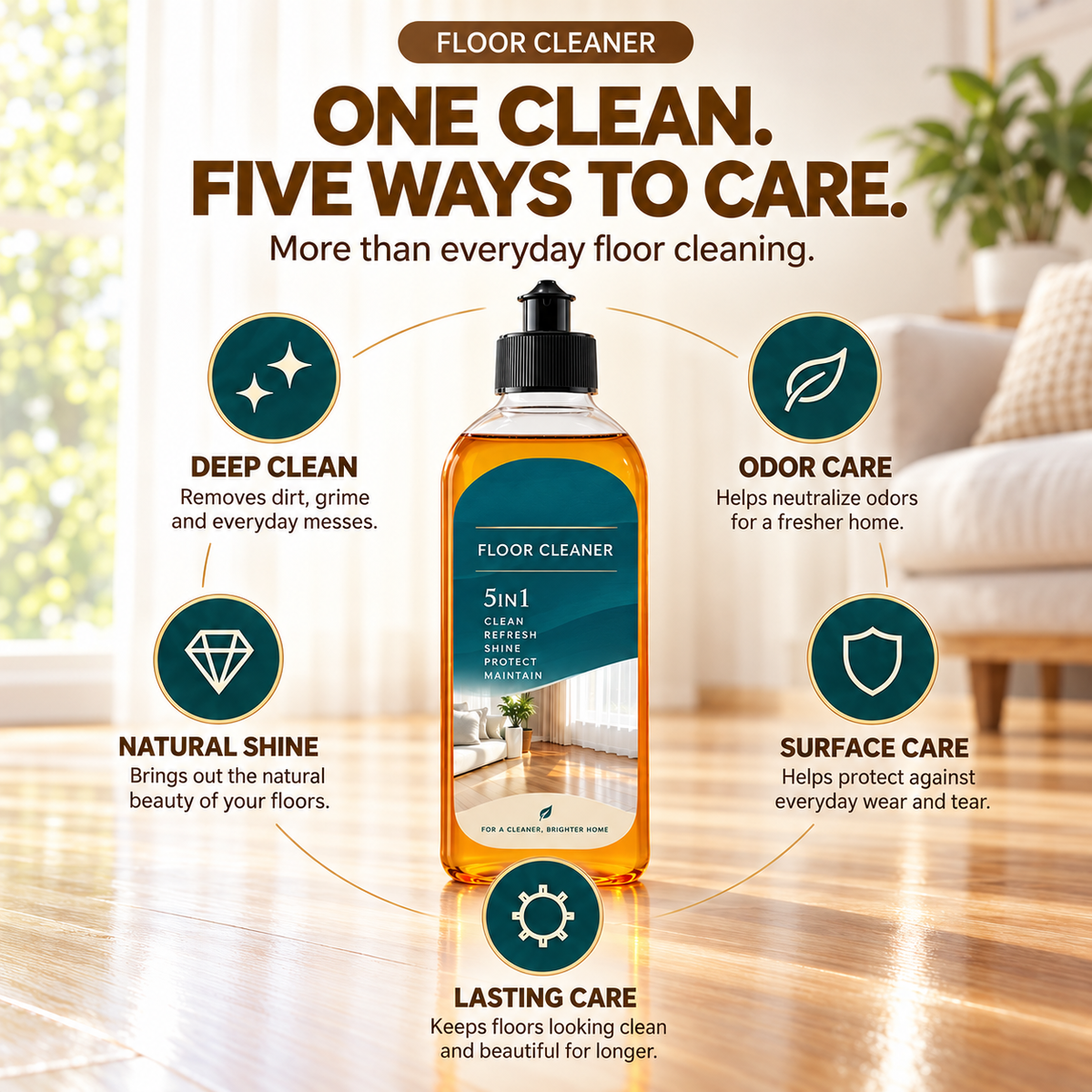 5-in-1 Floor Cleaner – Deep Clean, Odor Care, Shine & Surface Protection - image 2