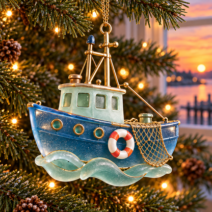 🌊 2026 Coastal Christmas Boat Ornaments – Set of 6 Nautical Holiday Keepsakes