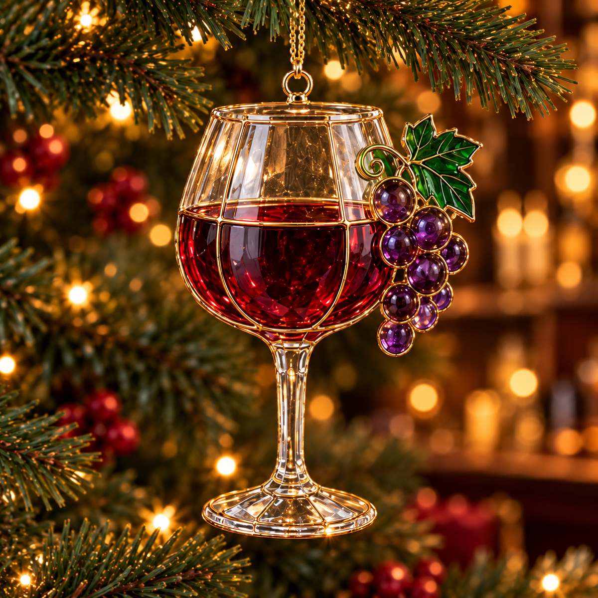 ✨ 2026 Vintage Stained Glass Cocktail & Wine Christmas Ornaments – Set of 6 |  Martini, Margarita, Whiskey, Red Wine & Champagne Hanging Decorations | Christmas Tree Ornaments & Unique Holiday Gifts for Cocktail Lovers