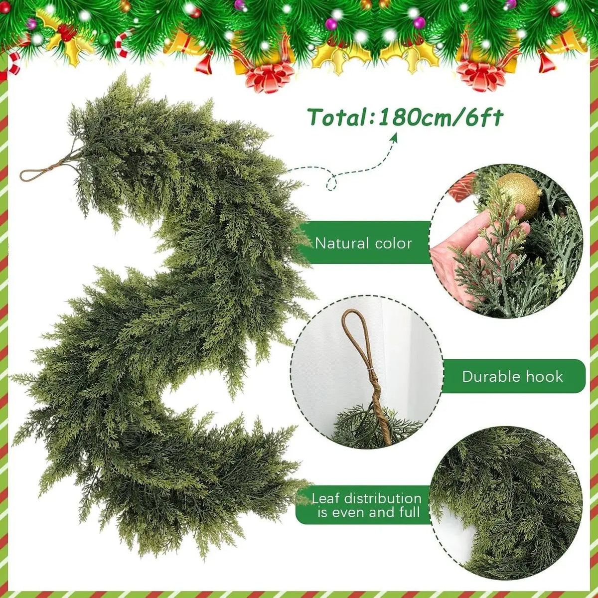 6 FT 2 Pcs Artificial Cedar Garlands, Real Touch Winter Cedar Garland🌲 - image 6