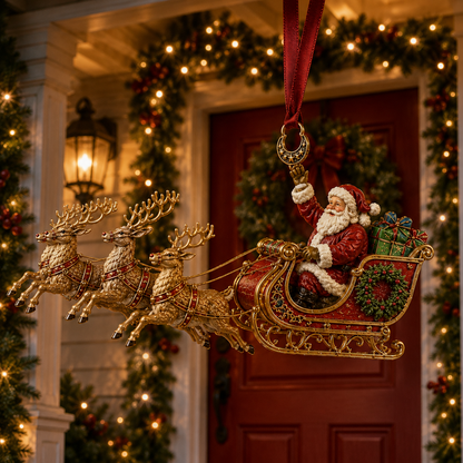 Christmas Santa & Reindeer Sleigh Ornament