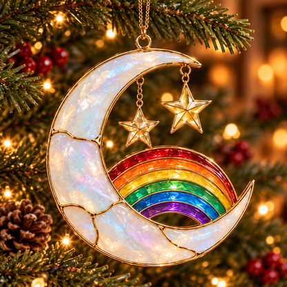 🎄 2026 Magical Rainbow Stained Glass Christmas Ornaments – Set of 6 | Rainbow, Butterfly, Crescent Moon, Hummingbird, Angel Wings Heart & Christmas Tree Hanging Decorations | Colorful Holiday Gifts