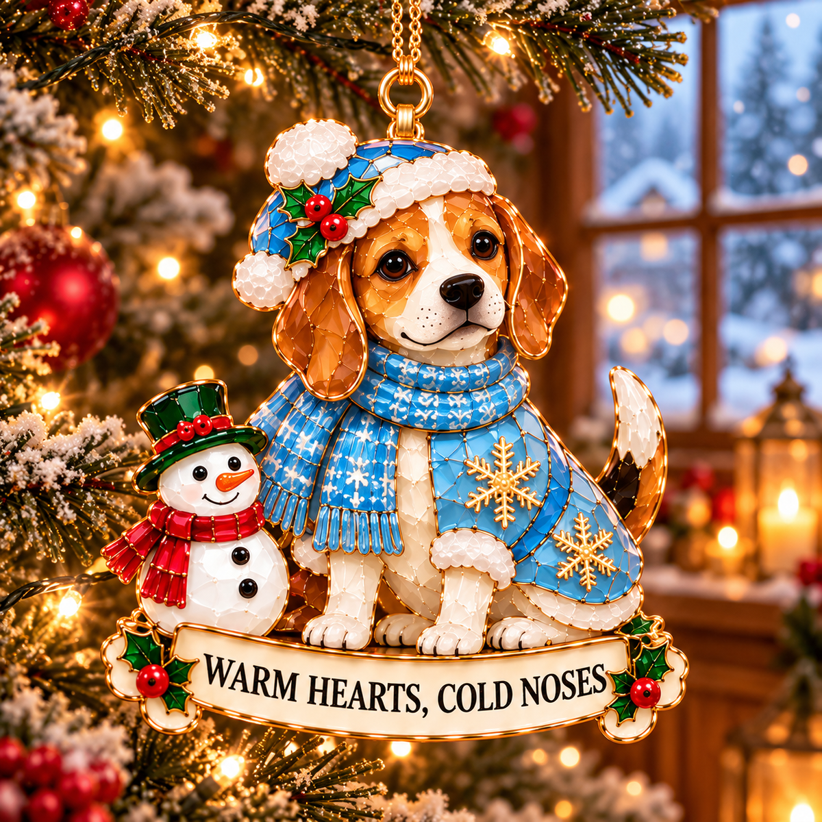 2026 Beagle Christmas Ornament Gift Set – 6 Festive Designs with Stained Glass Style & Heartwarming Wishes