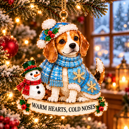 2026 Beagle Christmas Ornament Gift Set – 6 Festive Designs with Stained Glass Style & Heartwarming Wishes