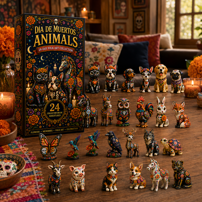 Día de Muertos Animals Advent Calendar 2026 – 24-Day Folk Art Animal Figurine Collection | 24 Unique Collector-Grade Miniatures