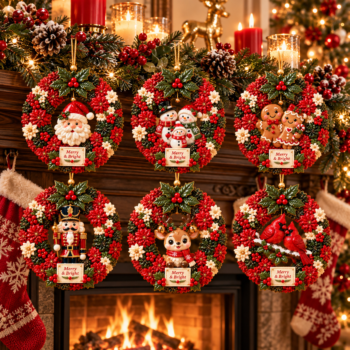 Merry & Bright Christmas Wreath Ornament Collection – 6-Piece  Santa, Snowman, Gingerbread, Nutcracker, Reindeer & Cardinal Christmas Tree Decorations | Festive Holiday Keepsake Gifts