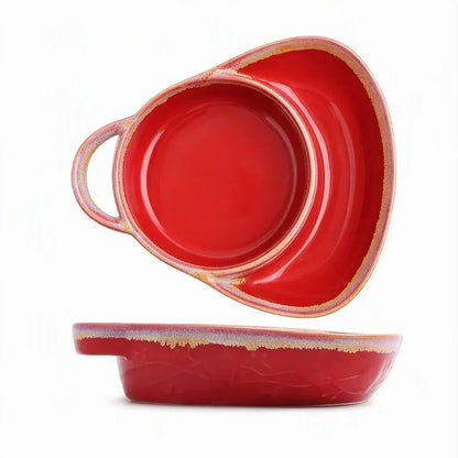 🍲Retro Ceramic Divided Baking Dish, Dual Compartment Vintage Serving Dish