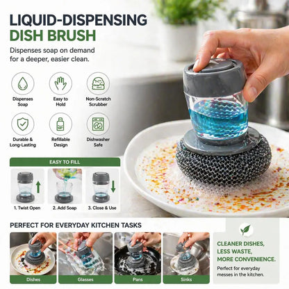 Plastic Auto-Dispense Dish Brush - Multifunctional Pot Scrubber🧼 - image 2