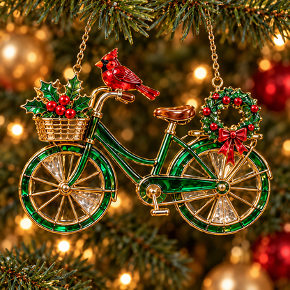 🎄 2026 Vintage Stained Glass Christmas Bicycle Ornaments – Set of 6