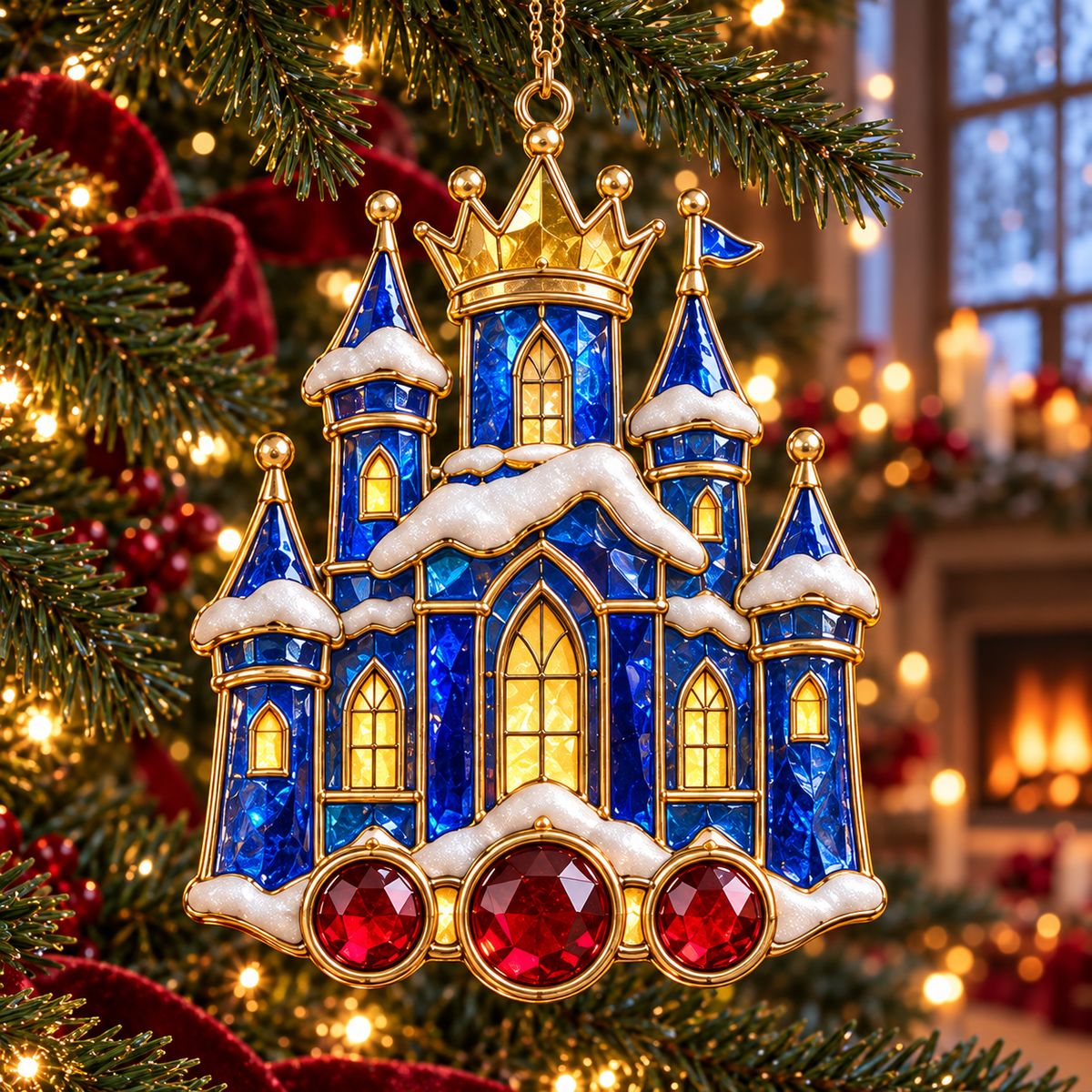 ✨ 2026 Magical Stained Glass Christmas Ornaments – Set of 6 |  Crystal Castle, Candy, Rocket, Rainbow Star & Heart Hanging Decorations | Colorful Christmas Tree Ornaments & Holiday Gifts