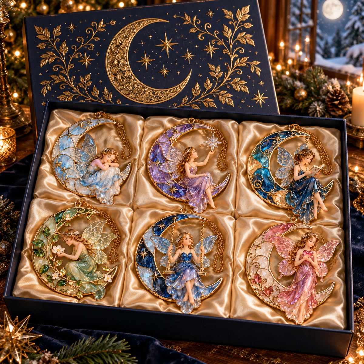 ✨ 2026 Enchanted Moon Fairy Christmas Ornaments – Set of 6