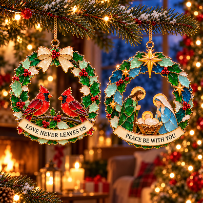 Christmas Wishes Wreath Ornaments – 6 Festive Designs in Stained Glass Style