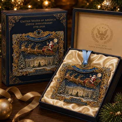 250th Anniversary Christmas Ornament 2026 – USA Heritage Santa Sleigh Collectible | Limited-Edition Patriotic Holiday Tree Decor