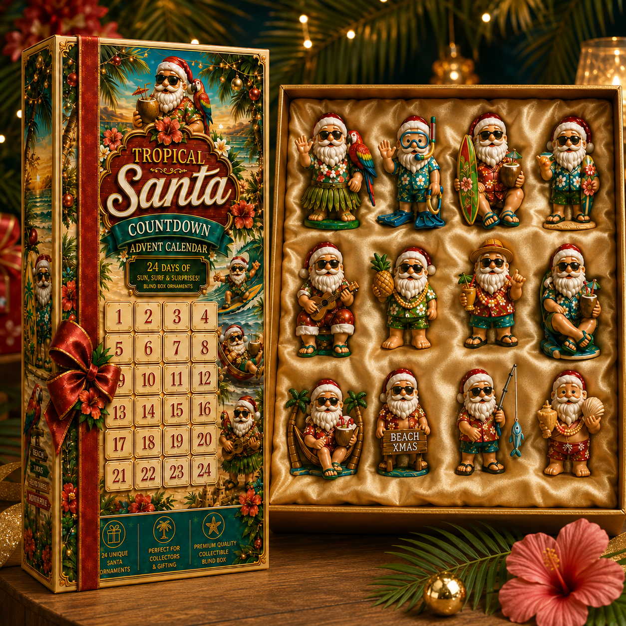 ✨24-Day Christmas Countdown Advent Calendar –Beach-vacation Santa Claus