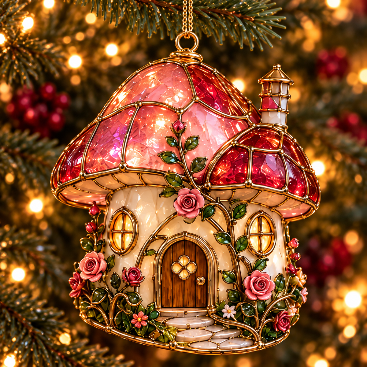 ✨ 2026 Enchanted Stained Glass Mushroom House Christmas Ornaments – Set of 6 | Fairy Cottage, Magical Forest, Moonlight Mushroom & Butterfly House Hanging Decorations | Whimsical Christmas Tree Ornaments & Fairy Garden Gifts