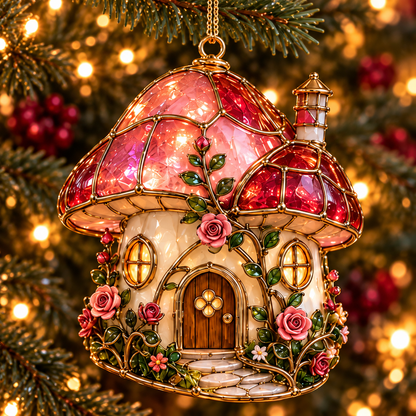✨ 2026 Enchanted Stained Glass Mushroom House Christmas Ornaments – Set of 6 | Fairy Cottage, Magical Forest, Moonlight Mushroom & Butterfly House Hanging Decorations | Whimsical Christmas Tree Ornaments & Fairy Garden Gifts