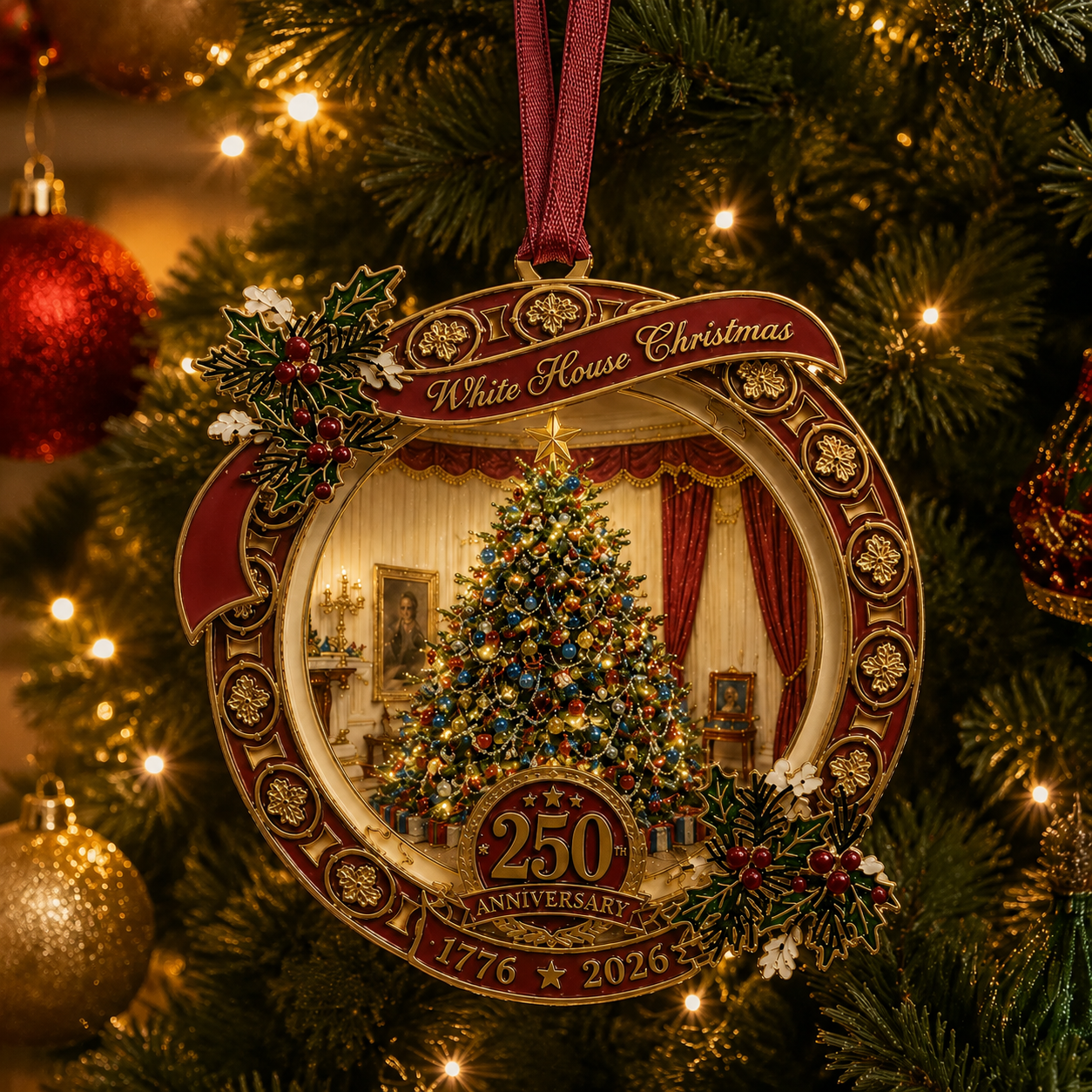 ✨250th Anniversary View of the Christmas tree in the White House bedroom