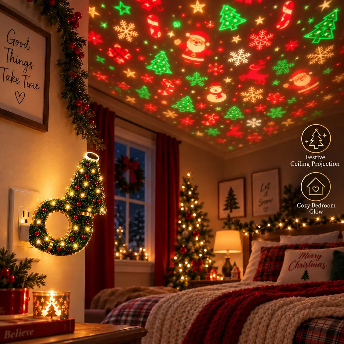 2026 New USB Plug-In Christmas Projector Night Light, 6+ Holiday Pattern Ceiling Lamp🎄 - image 9