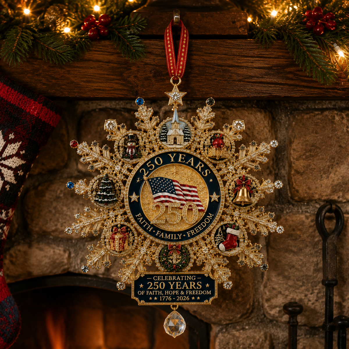 ✨Patriotic-Themed Limited Edition — Glistening Gold Christmas Commemorative Snowflake Ornament