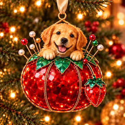 Golden Retriever Sewing-Themed Christmas Ornament