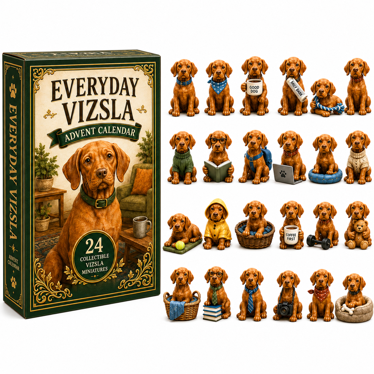 Everyday Vizsla Advent Calendar 2026 – 24 Days of Adorable Vizsla Miniatures, Daily Dog Moments & Perfect Gifts for Vizsla Lovers, Acrylic Charms Blind Box