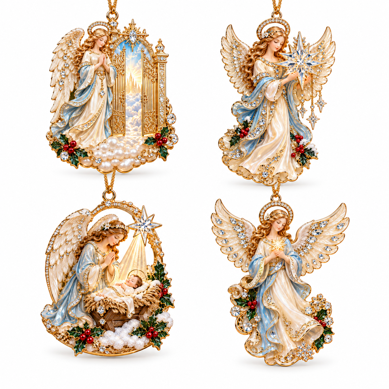 Heavenly Angel Christmas Ornament –  Crystal Star, Heaven’s Gate & Nativity Faith Keepsake Collection