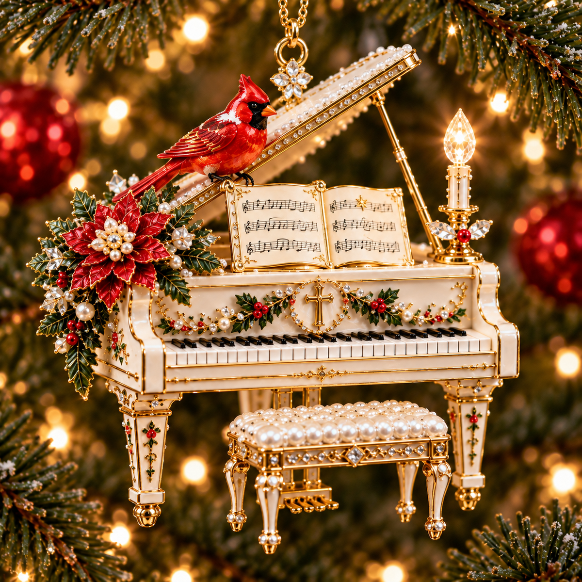 Heavenly Christmas Music Ornament -Church, Angel Harp, Cathedral Organ & Grand Piano Holiday Collection