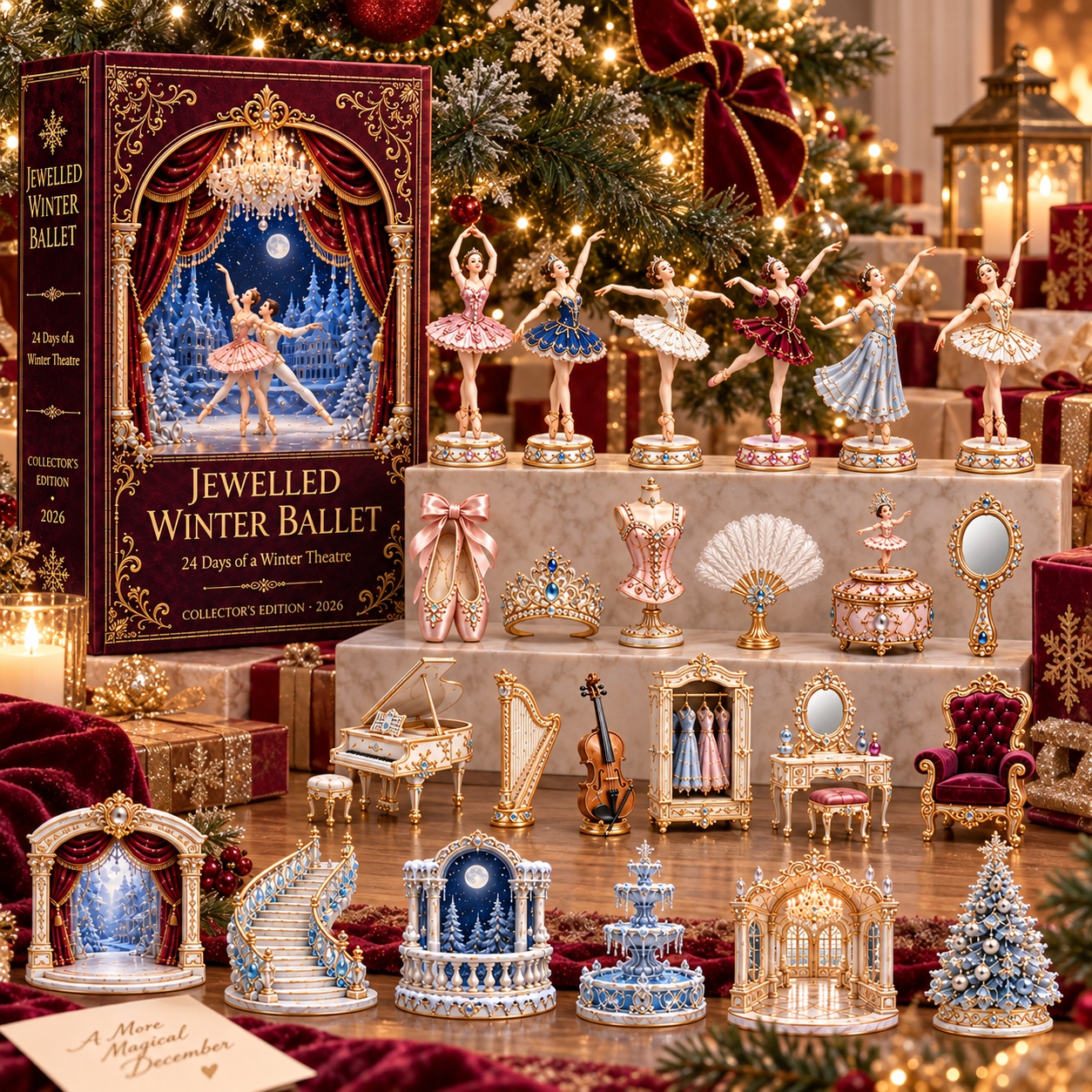 2026 Jewelled Winter Ballet 24-Day Countdown Calendar – 24 Unique Ballet & Winter Theatre Miniatures, Elegant Collector’s Christmas Gift