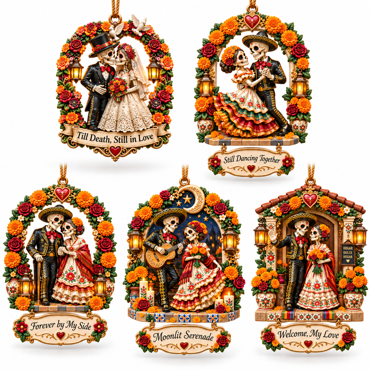 Día de Muertos Love Ornament -  Skeleton Couple Hanging Keepsake Collection, Romantic Day of the Dead Gift for Couples & Loved Ones