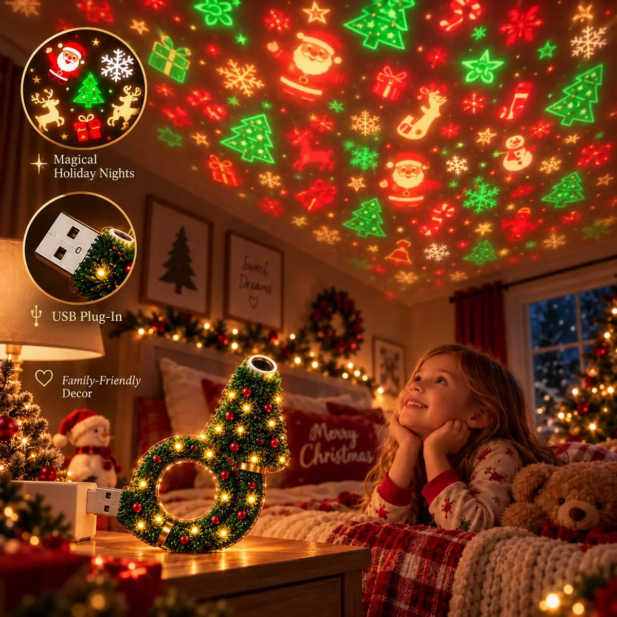 2026 New USB Plug-In Christmas Projector Night Light, 6+ Holiday Pattern Ceiling Lamp🎄 - image 6