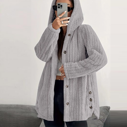 Women’s Lightweight Plush Hooded Jacket, Warm Mid-Length Teddy Bear Cardigan 🧥
