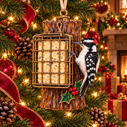 Vintage Bird Feeder Christmas Ornaments – 6-Piece Stained Glass-Style Backyard Birds Collection