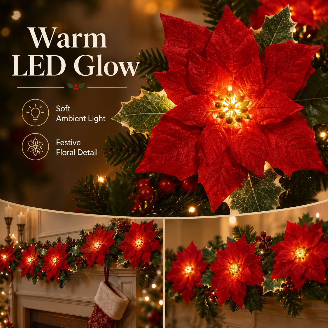 🎄✨ Christmas Poinsettia LED Garland String Lights - image 2
