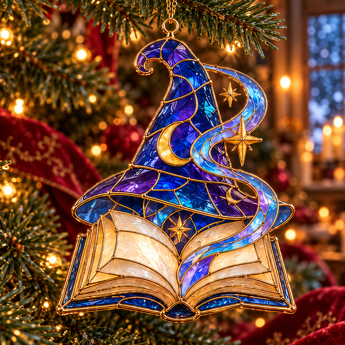 Enchanted Realms – 6-Piece Vintage Stained Glass-Style Fantasy Christmas Ornament Set