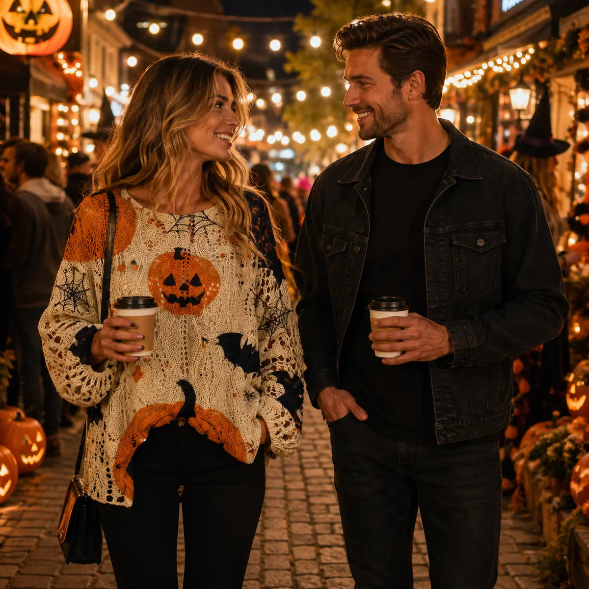 Women's Long-Sleeve Style Knitwear Piece, Halloween Pumpkin-Bat Print Casual Fall Pullover🎃 - image 7