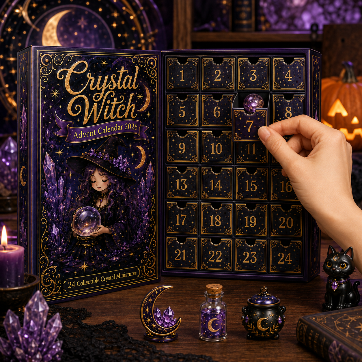 Crystal Witch Advent Calendar 2026 – 24 Days of Magical Crystal Miniatures, Mystical Witchy Collectibles & Enchanting Gifts for Fantasy Lovers, Acrylic Charms Blind Box